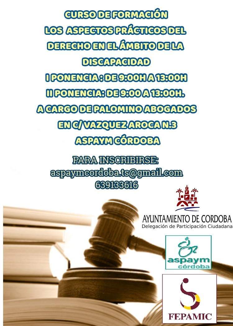 Cartel del curso de formación: Los aspectos prácticos del derecho en el ámbito de la discapacidad